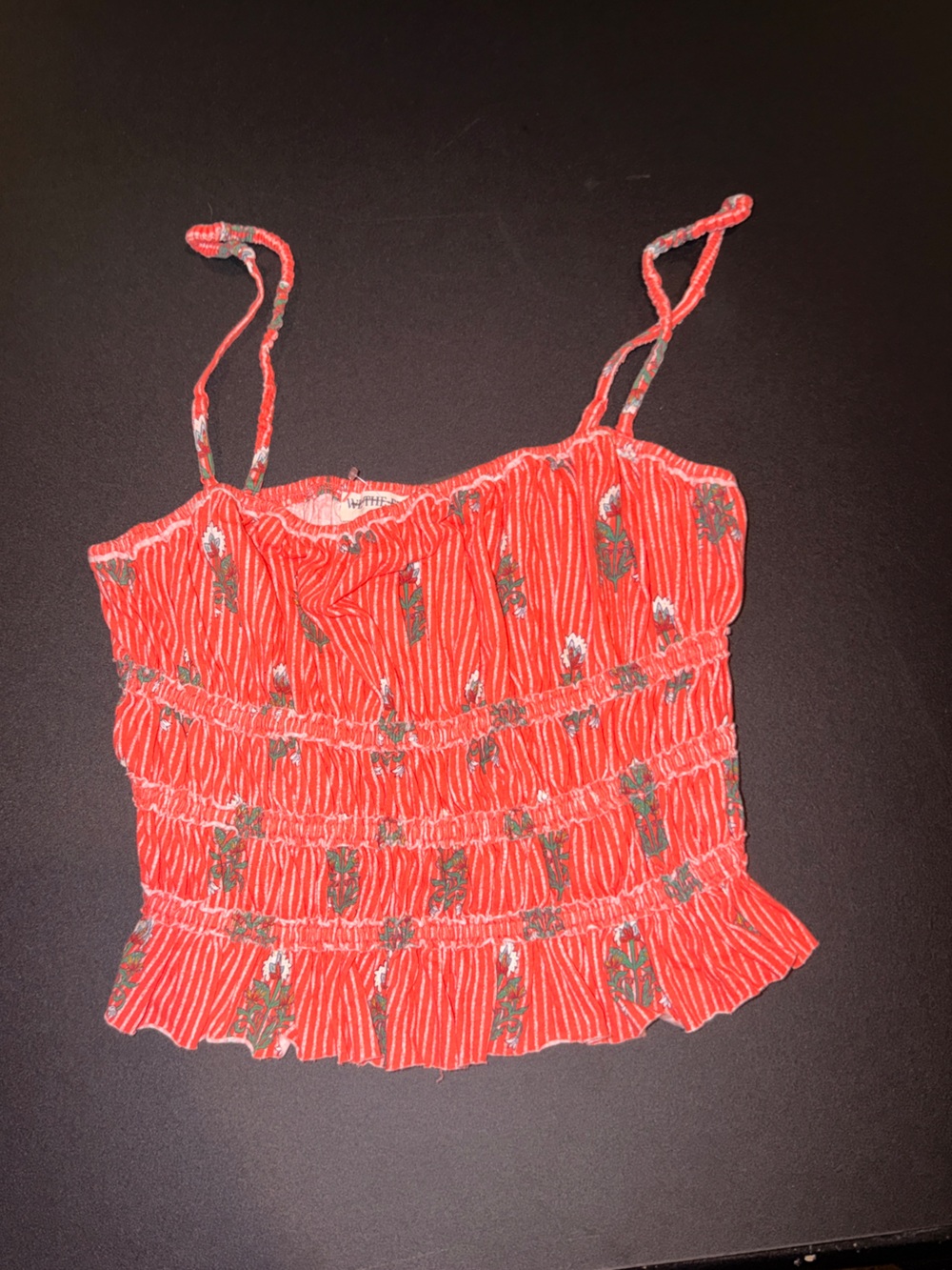 Free People Size L Red Floral Smocked Tank Top